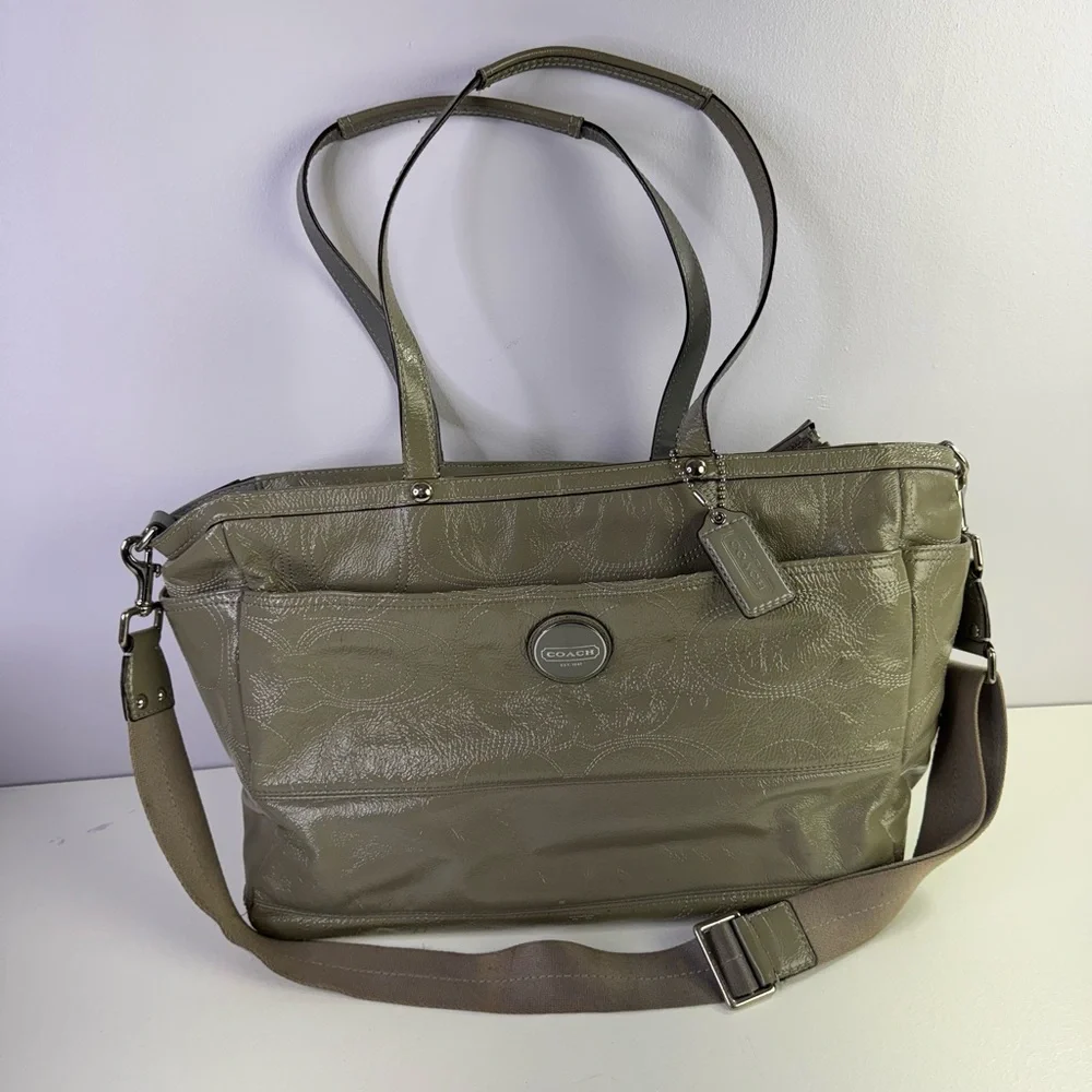 Coach Signature Logo Stitched Patent Leather Tote